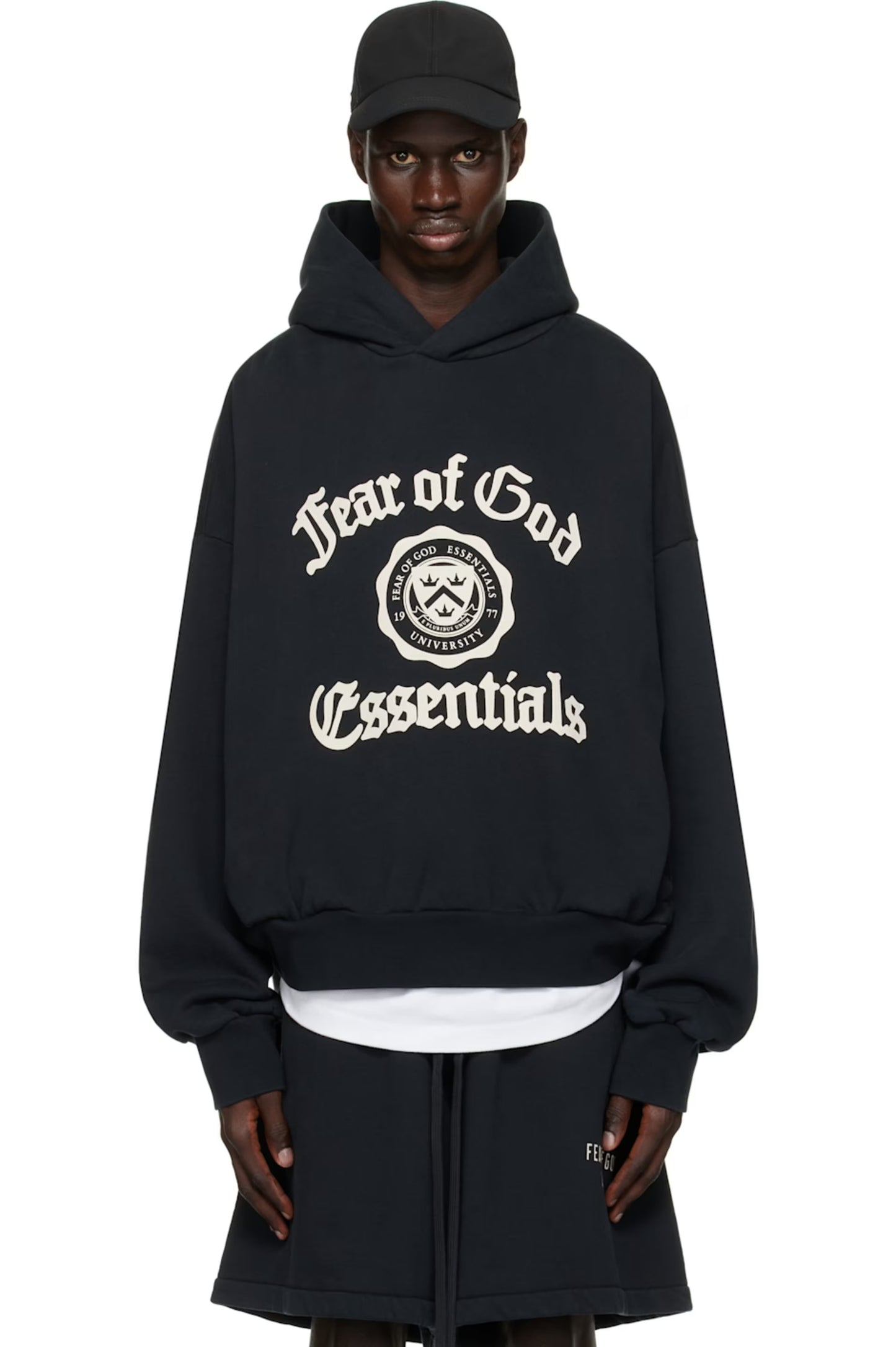 FEAR OF GOD ESSENTIALS Black Heavy Fleece Vintage Shrunken Hoodie MENS