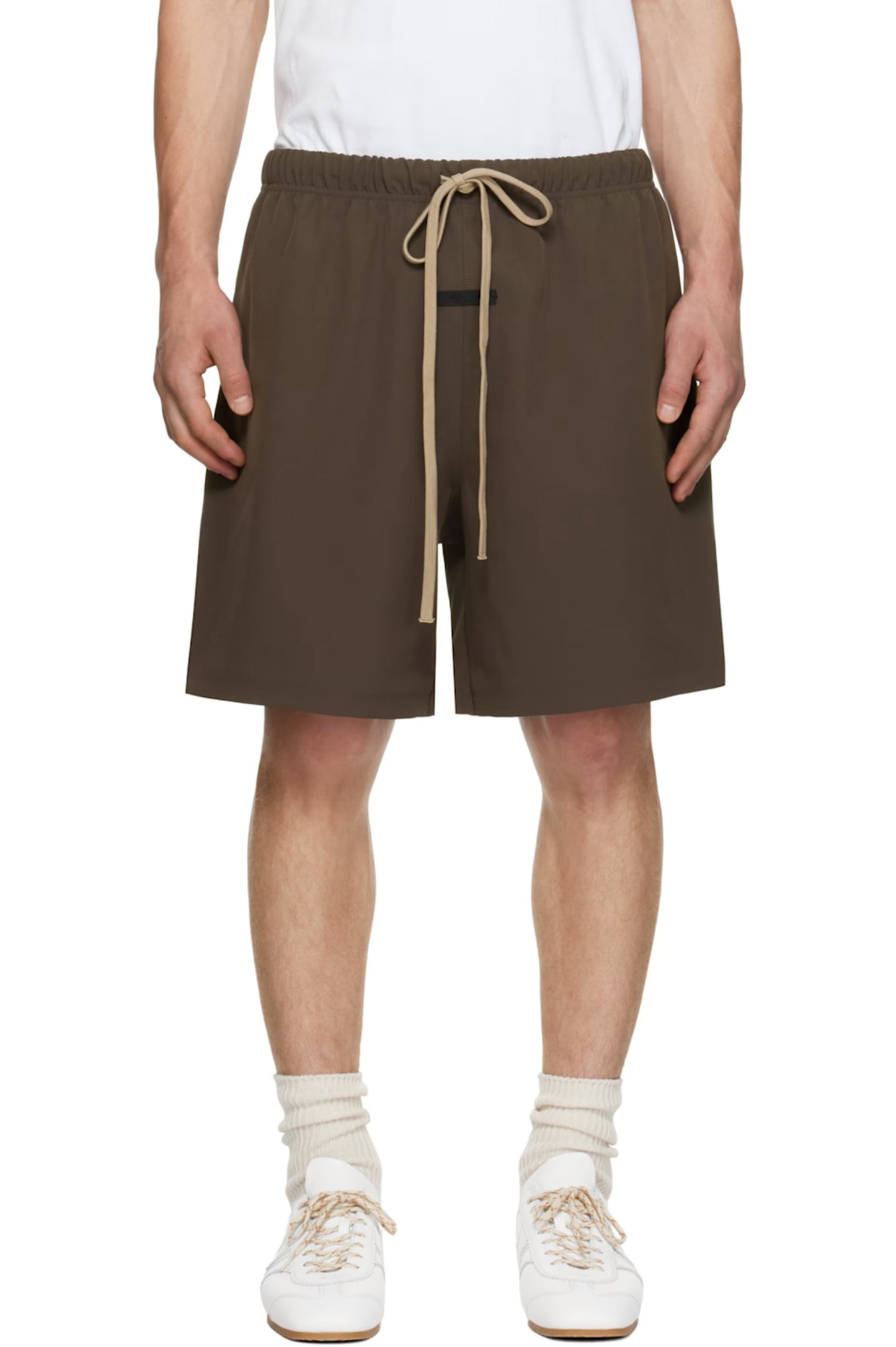 Fear of God ESSENTIALS Brown Bonded Nylon Soccer Shorts Mens