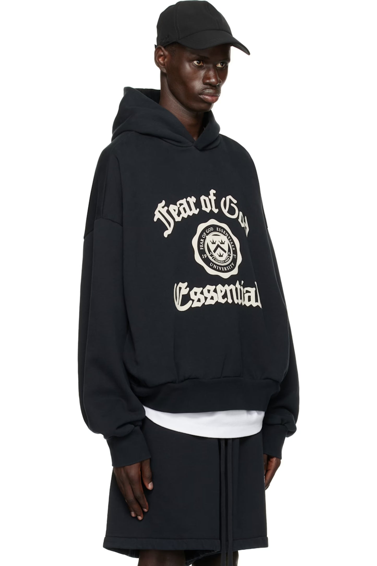 FEAR OF GOD ESSENTIALS Black Heavy Fleece Vintage Shrunken Hoodie MENS