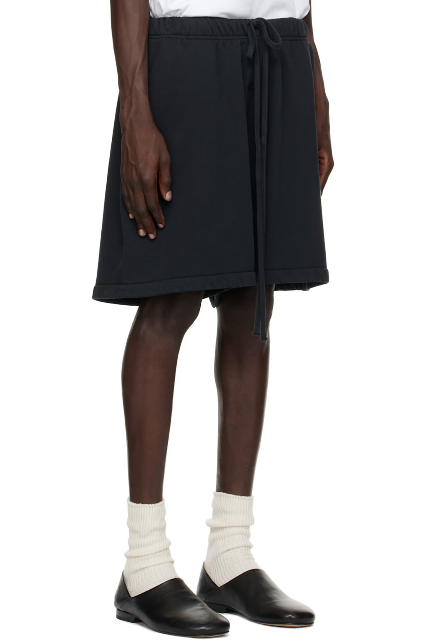 FEAR OF GOD ESSENTIALS Black Heavy Fleece Soccer Shorts Mens
